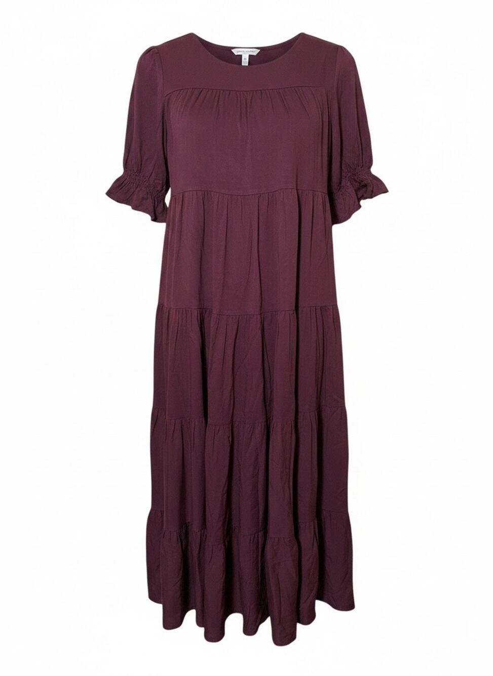 Bohme Tiered Burgundy Maxi Puff Sleeve Maxi Dress SZ S Boho Cottagecore Prairie